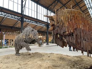 【一点物♡】「Gustafsson」と刻印　雄ヤギと角をぶつけ合う牧神の彫刻 一点物♡】「Gustafsson」と刻印 雄ヤギと角をぶつけ合う牧神の彫刻